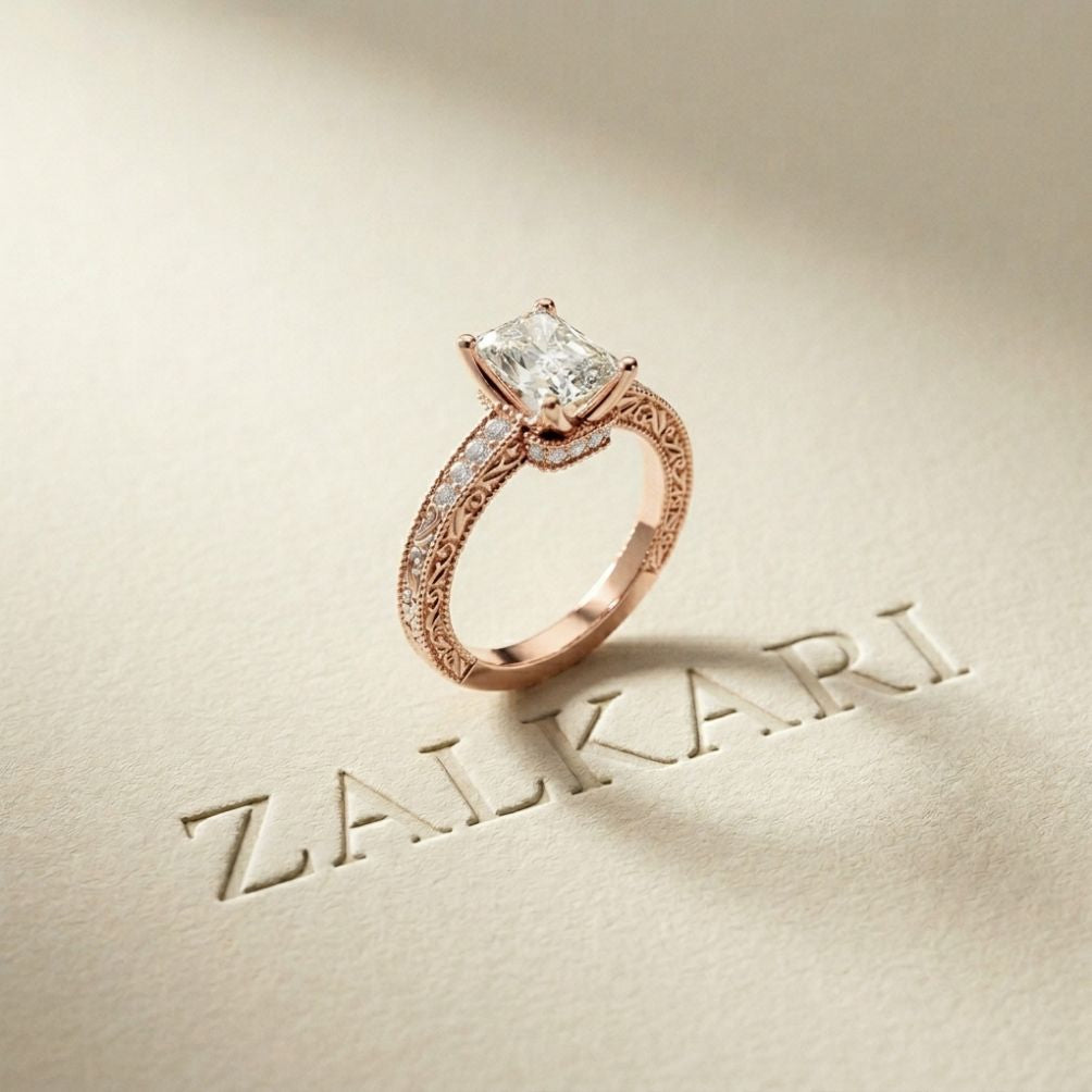 2.20 Ct Radiant Cut Moissanite Regal Vintage Ring Rose Gold