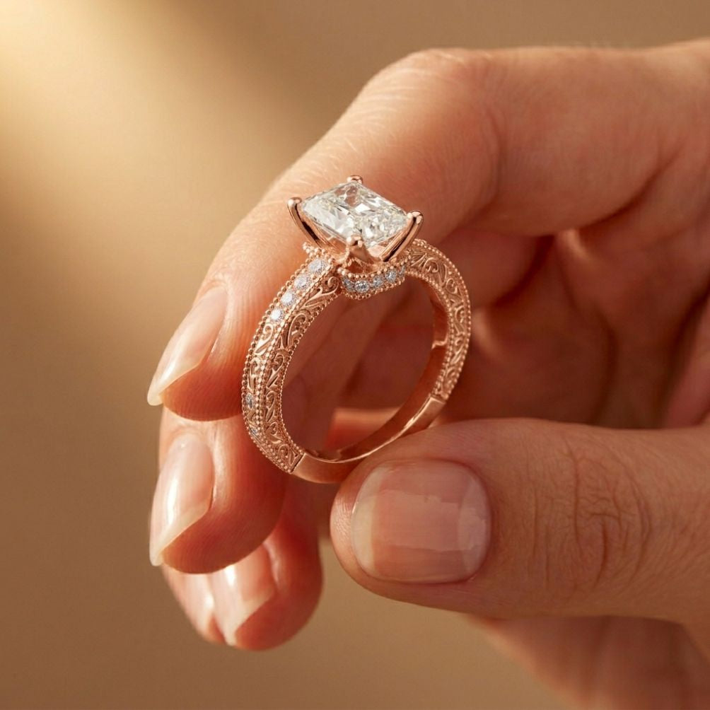 2.20 Ct Radiant Cut Moissanite Regal Vintage Ring Rose Gold