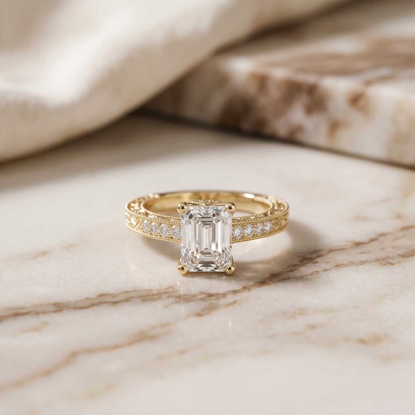 2.20 Ct Radiant Cut Moissanite Regal Vintage Ring Gold