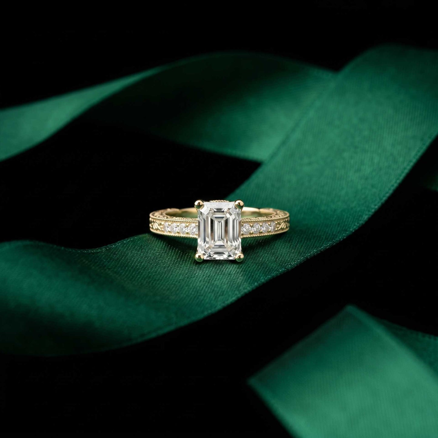 2.20 Ct Radiant Cut Moissanite Regal Vintage Ring Gold