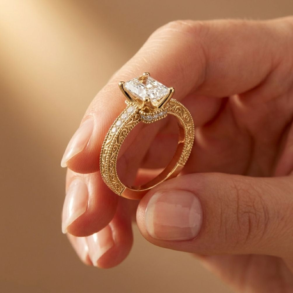 2.20 Ct Radiant Cut Moissanite Regal Vintage Ring Gold