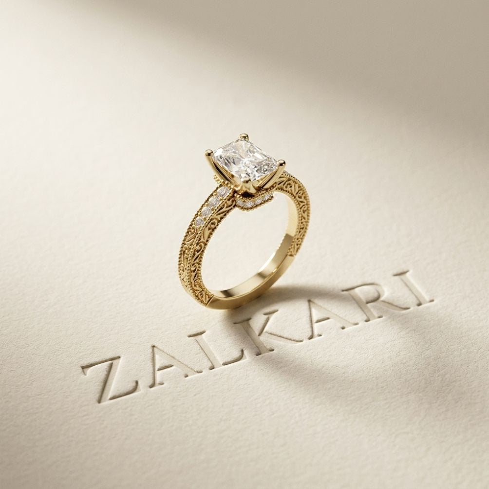 2.20 Ct Radiant Cut Moissanite Regal Vintage Ring Gold