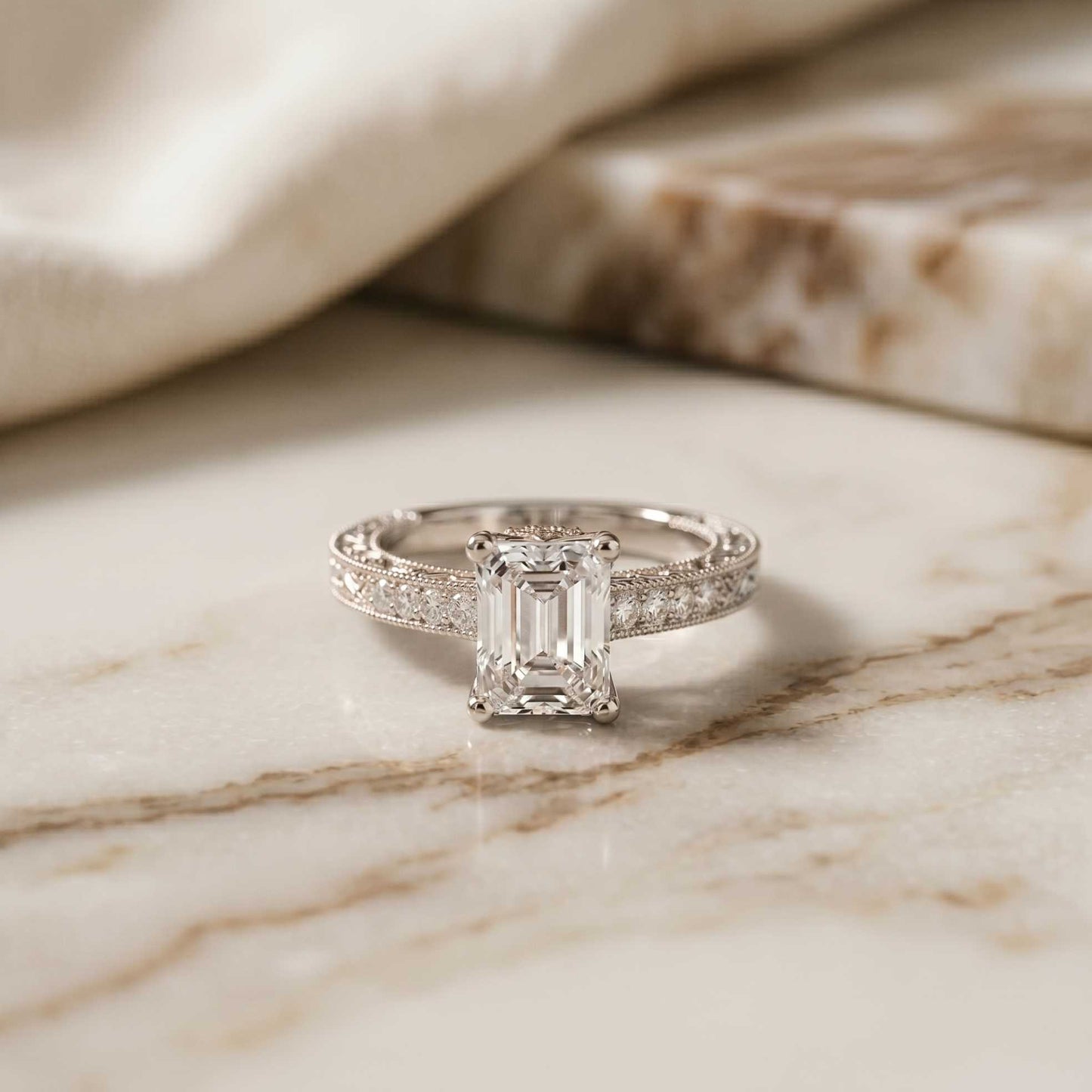 2.20 Ct Radiant Cut Moissanite Regal Vintage Ring White