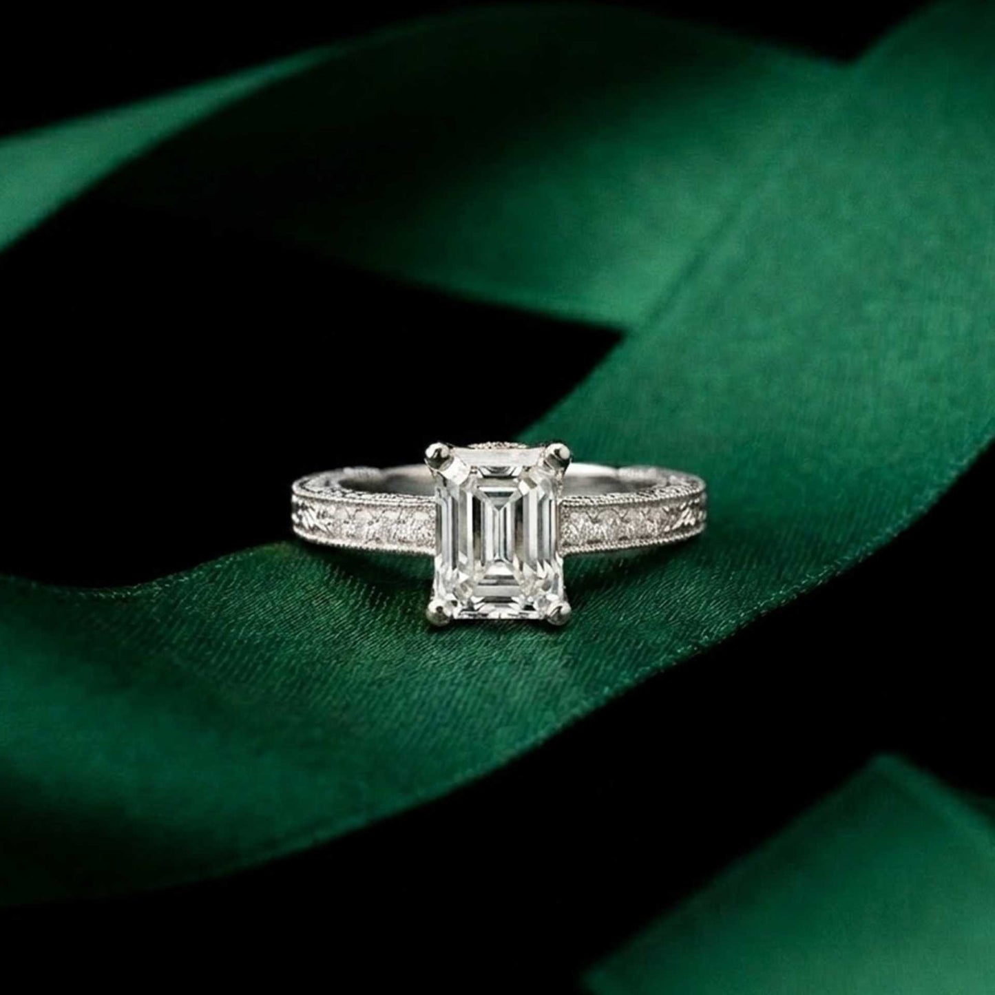 2.20 Ct Radiant Cut Moissanite Regal Vintage Ring White