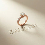 2.20 Ct Round Cut Moissanite Artisan Engraved Ring Rose Gold
