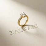 2.20 Ct Round Cut Moissanite Artisan Engraved Ring Gold