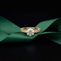 2.20 Ct Round Cut Moissanite Artisan Engraved Ring Gold