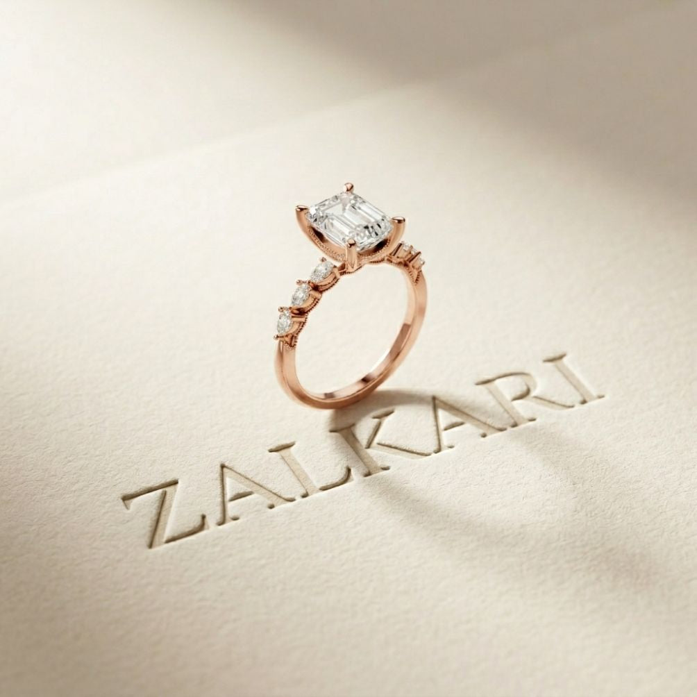 2.45 Ct Emerald Cut Moissanite Vintage Accent Ring Rose Gold