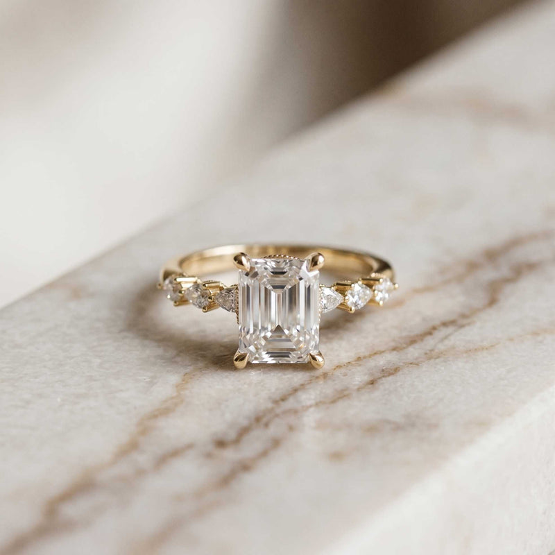 2.45 Ct Emerald Cut Moissanite Vintage Accent Ring Gold