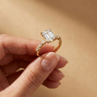 2.45 Ct Emerald Cut Moissanite Vintage Accent Ring Gold