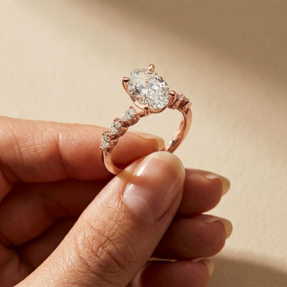 2.00 Ct Oval Cut Moissanite Vintage Cluster Ring Rose Gold