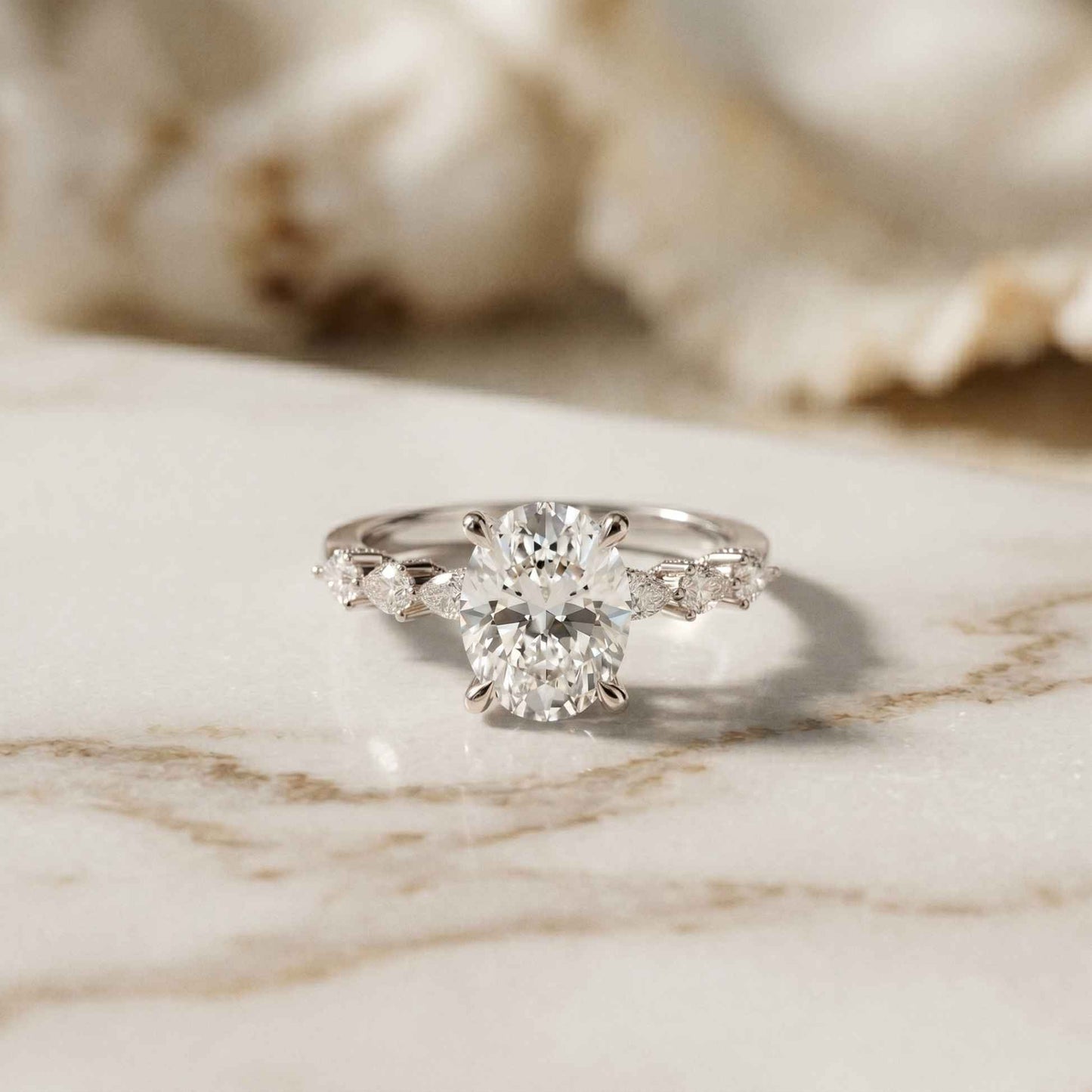 2.00 Ct Oval Cut Moissanite Vintage Cluster Ring White
