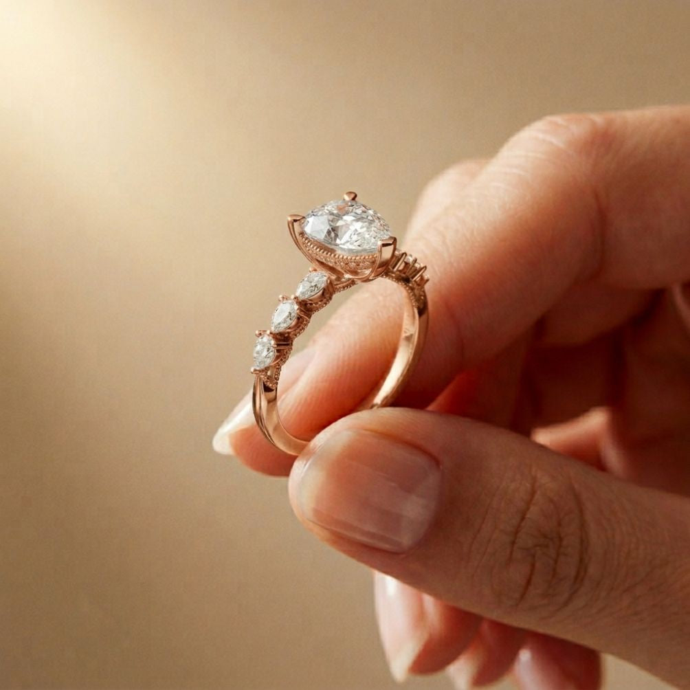 1.95 Ct Pear Cut Moissanite Timeless Vintage Ring Rose Gold