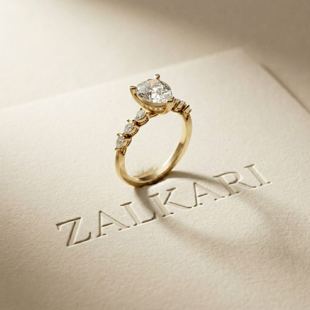 1.95 Ct Pear Cut Moissanite Timeless Vintage Ring Gold