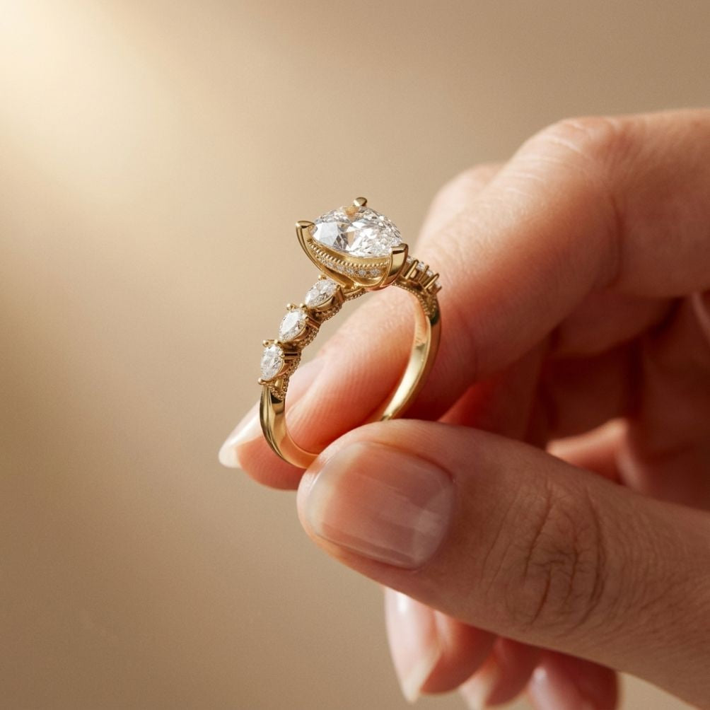 1.95 Ct Pear Cut Moissanite Timeless Vintage Ring Gold
