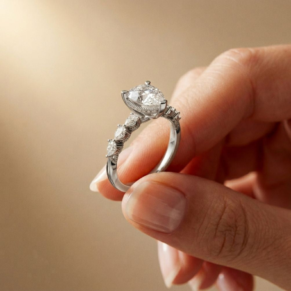 1.95 Ct Pear Cut Moissanite Timeless Vintage Ring White