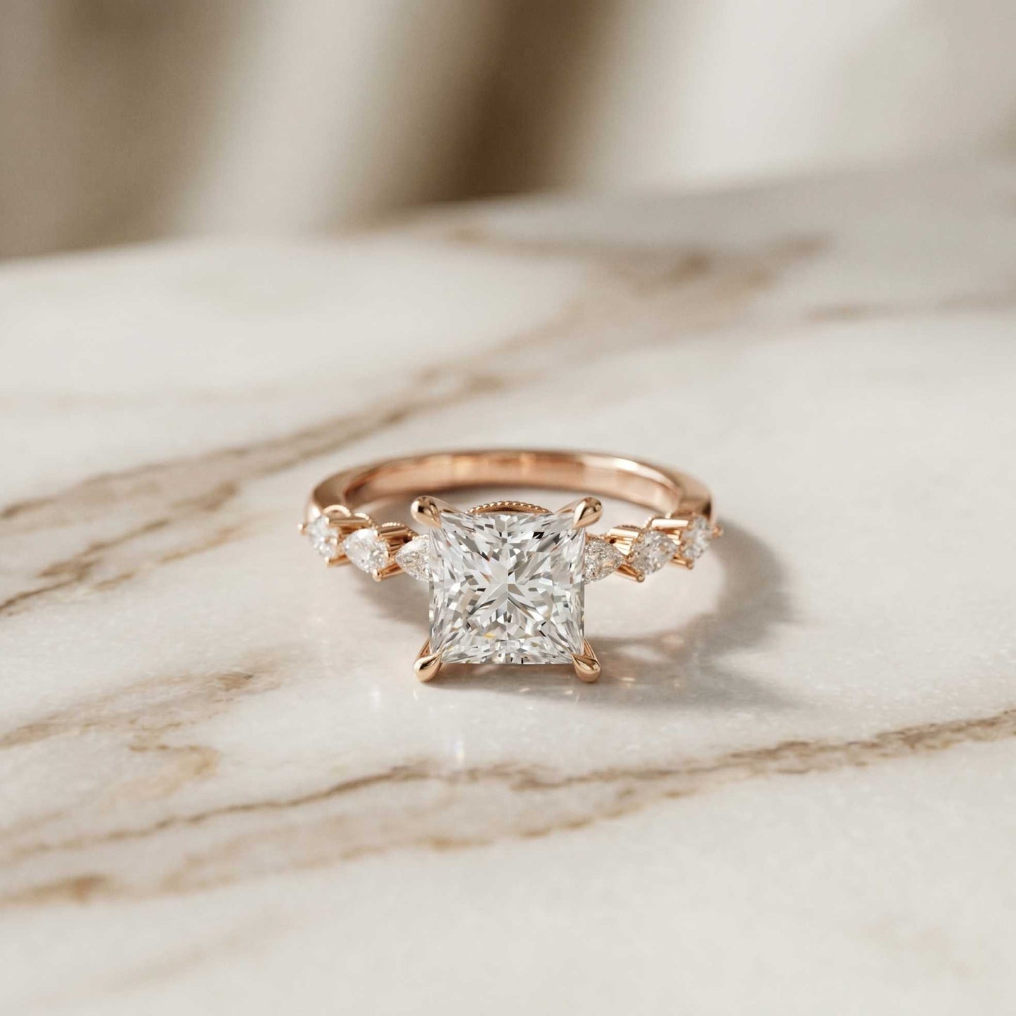2.10 Ct Princess Cut Moissanite Antique Inspired Ring Rose Gold