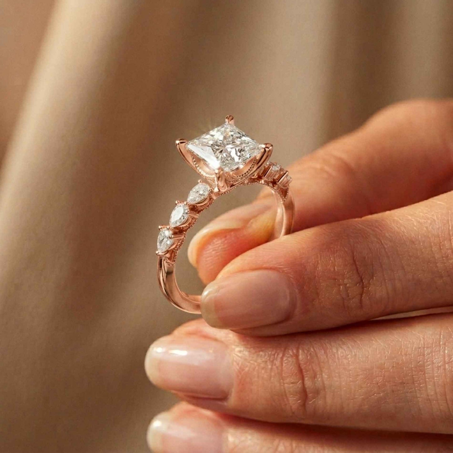 2.10 Ct Princess Cut Moissanite Antique Inspired Ring Rose Gold