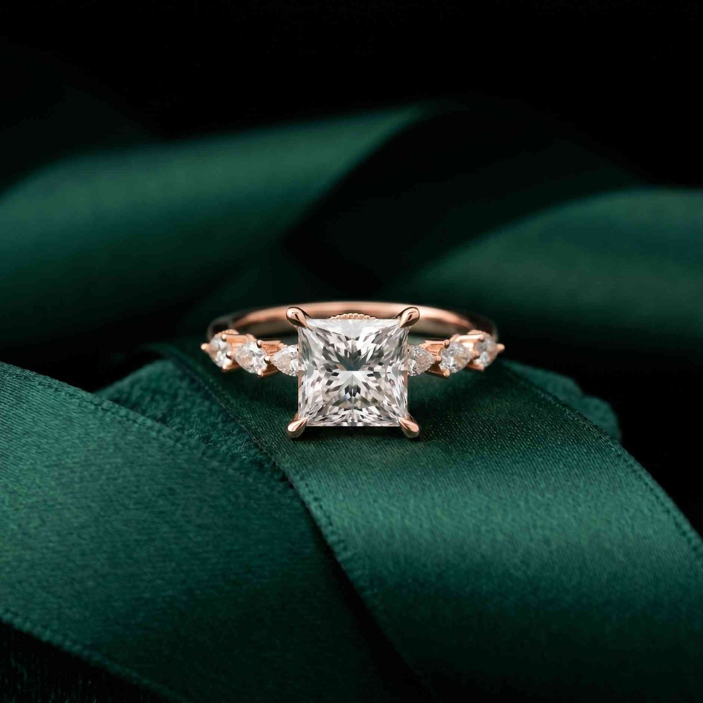 2.10 Ct Princess Cut Moissanite Antique Inspired Ring Rose Gold
