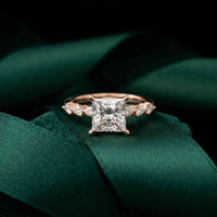 2.10 Ct Princess Cut Moissanite Antique Inspired Ring Rose Gold