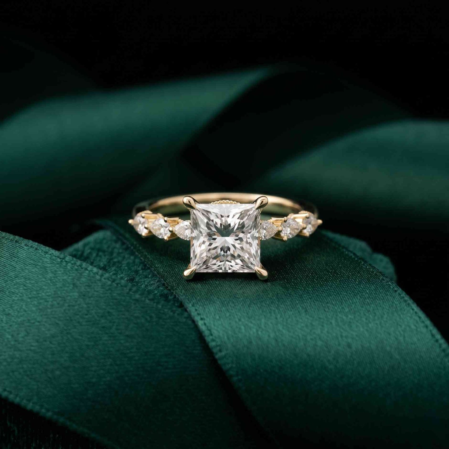 2.10 Ct Princess Cut Moissanite Antique Inspired Ring Gold