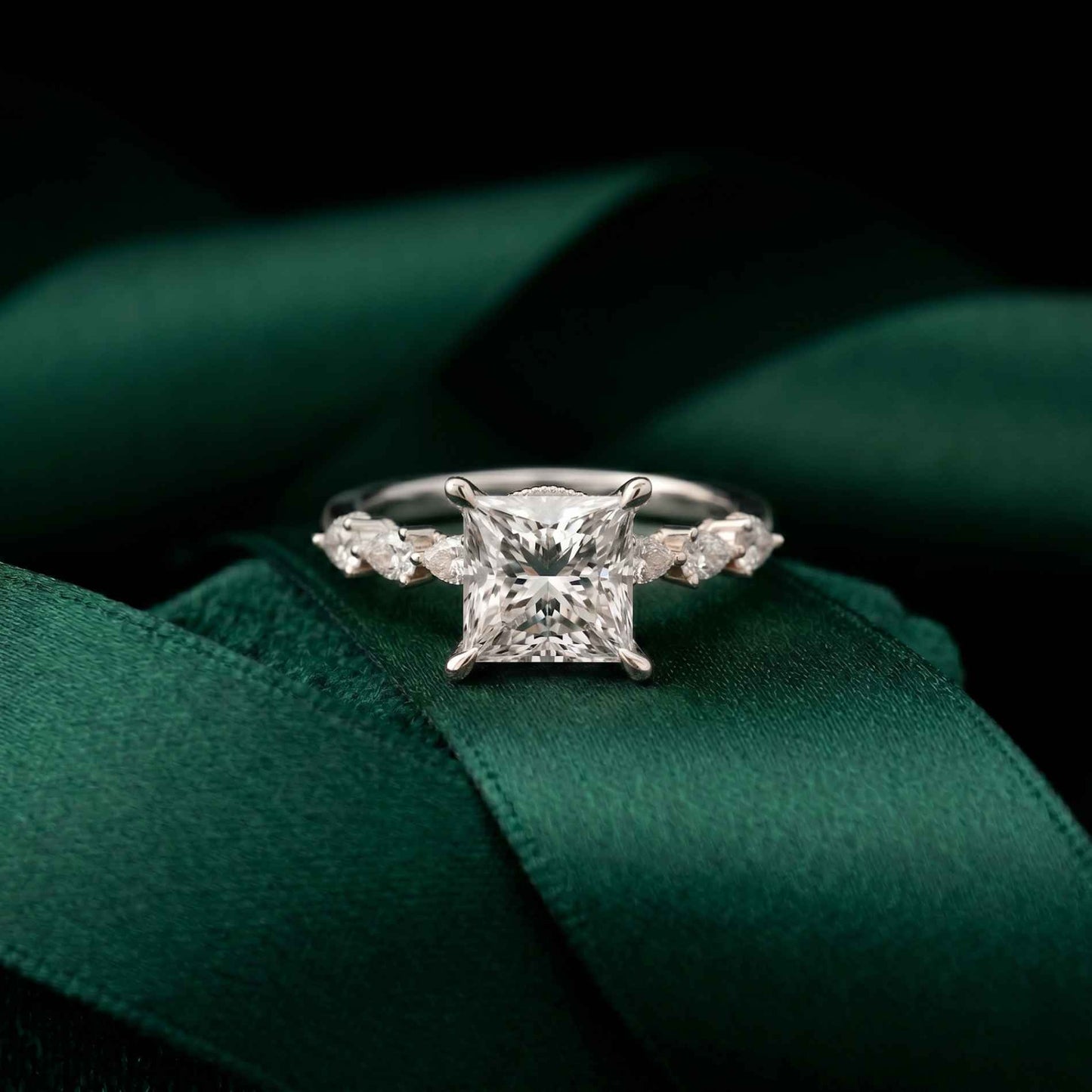 2.10 Ct Princess Cut Moissanite Antique Inspired Ring White