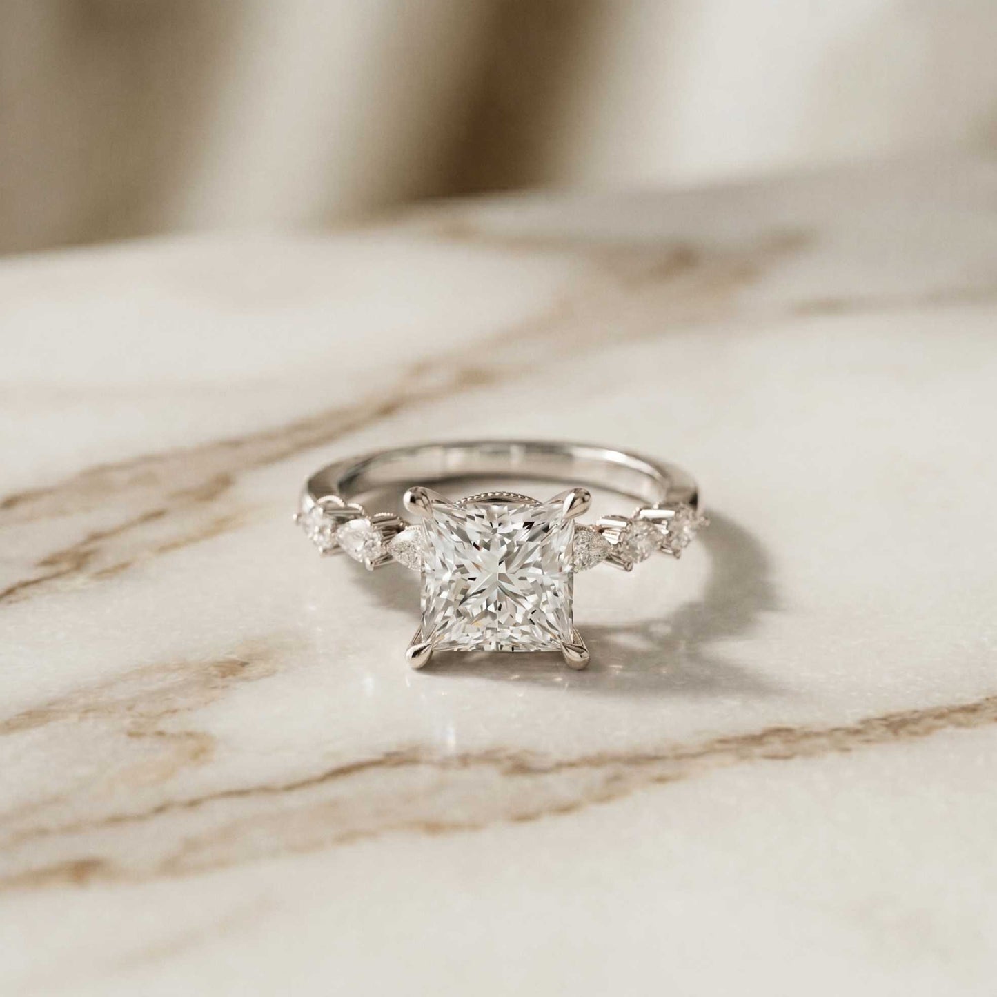 2.10 Ct Princess Cut Moissanite Antique Inspired Ring White