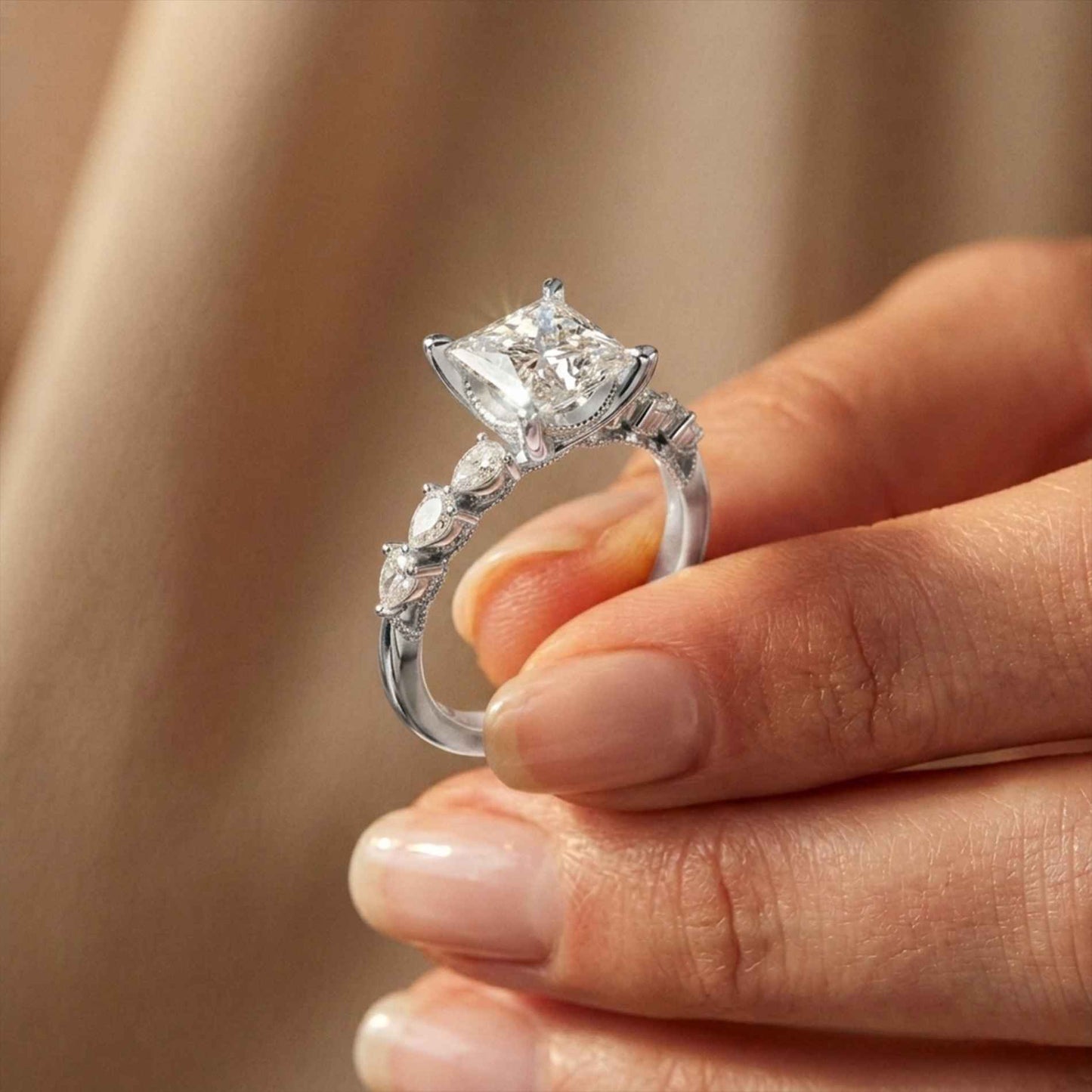 2.10 Ct Princess Cut Moissanite Antique Inspired Ring White
