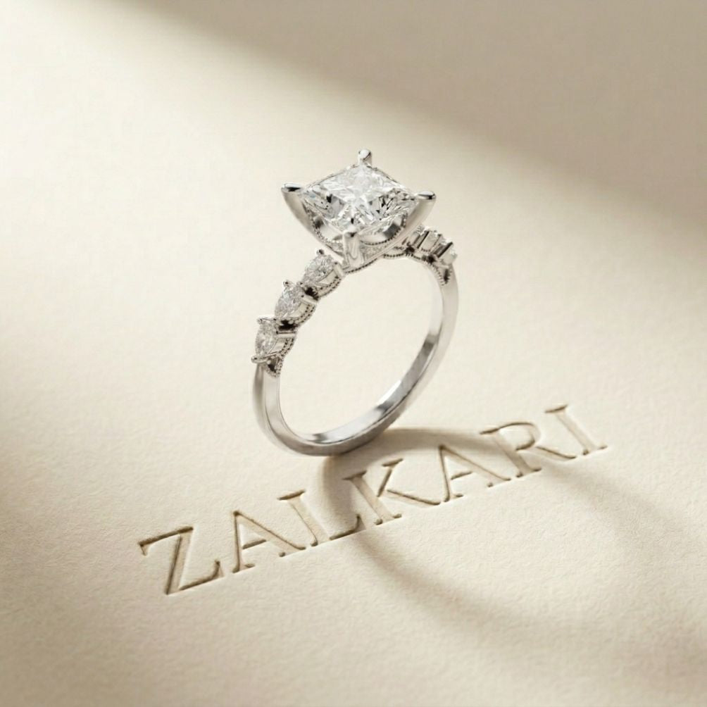 2.10 Ct Princess Cut Moissanite Antique Inspired Ring White