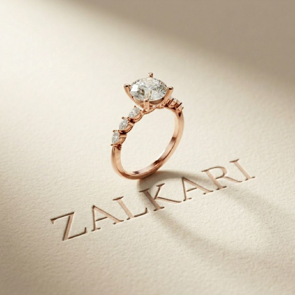 2.30 Ct Round Cut Moissanite Vintage Pear Accent Ring Rose Gold