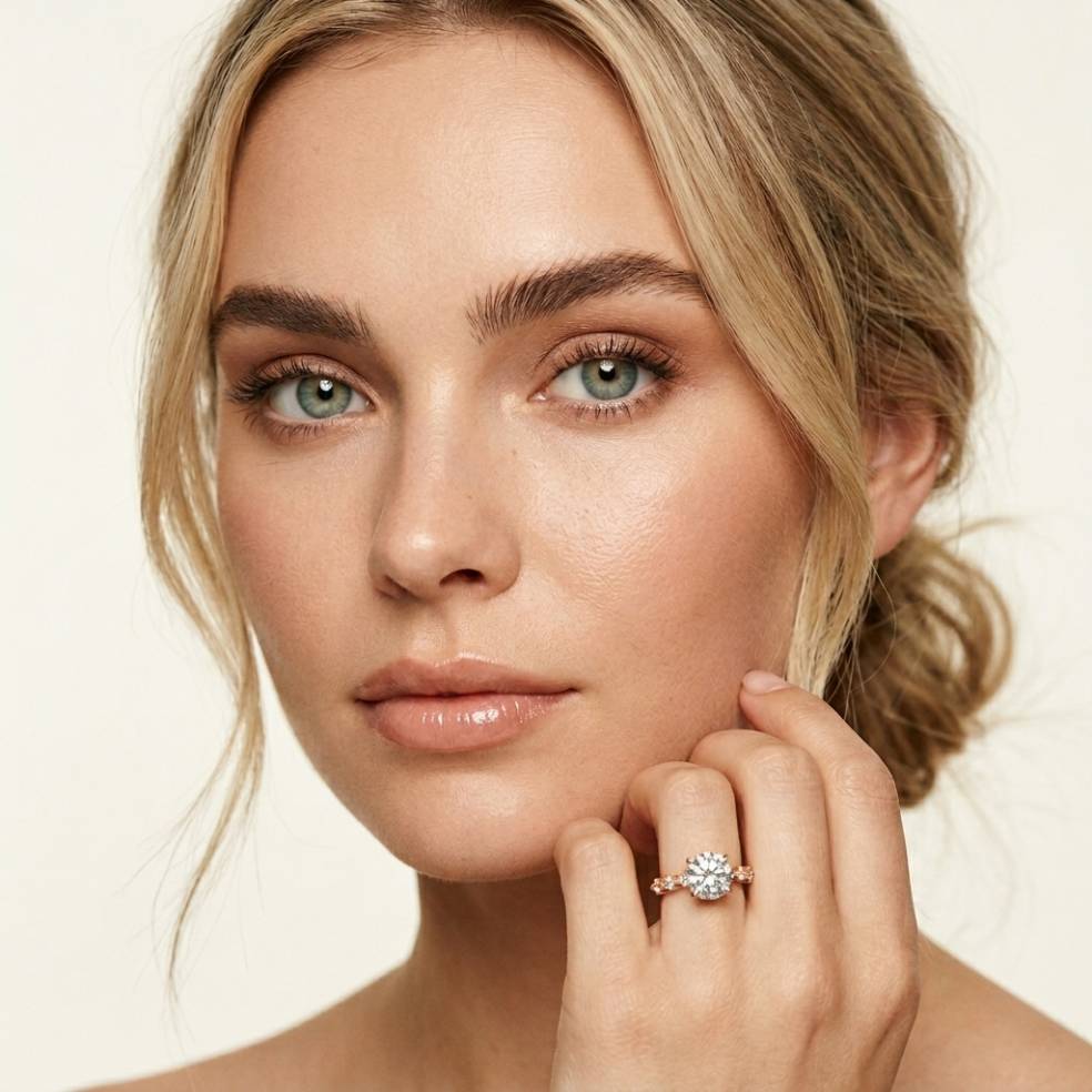 2.30 Ct Round Cut Moissanite Vintage Pear Accent Ring Rose Gold