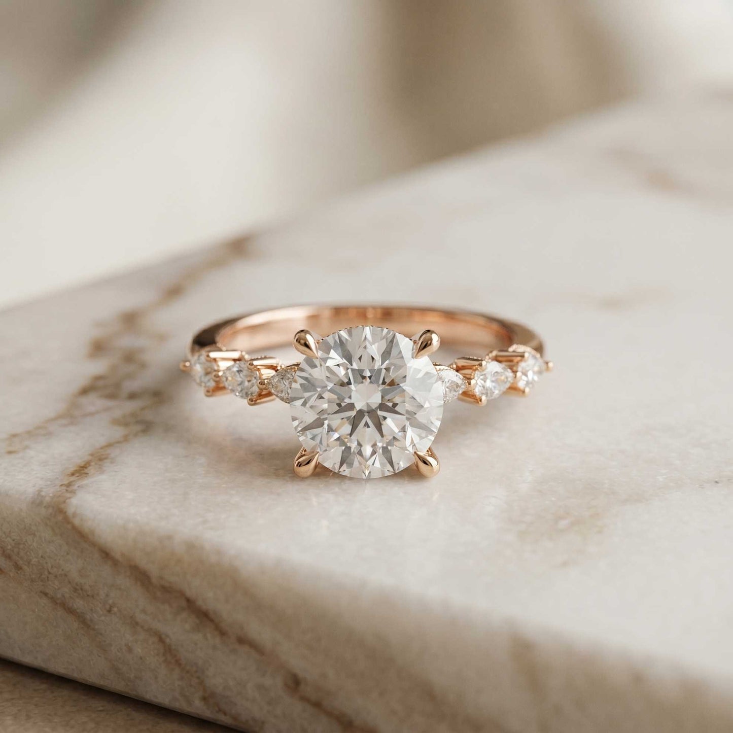 2.30 Ct Round Cut Moissanite Vintage Pear Accent Ring Rose Gold