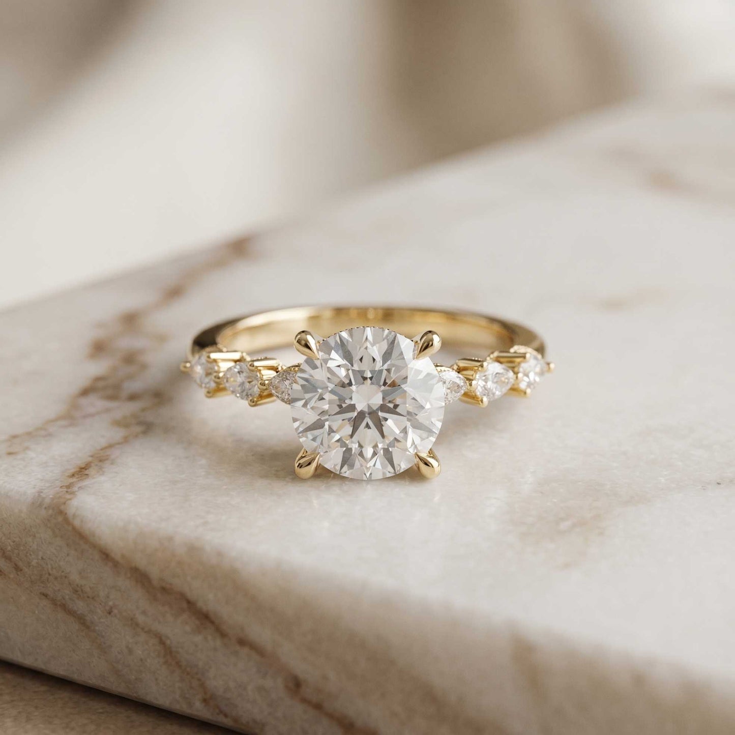 2.30 Ct Round Cut Moissanite Vintage Pear Accent Ring Gold