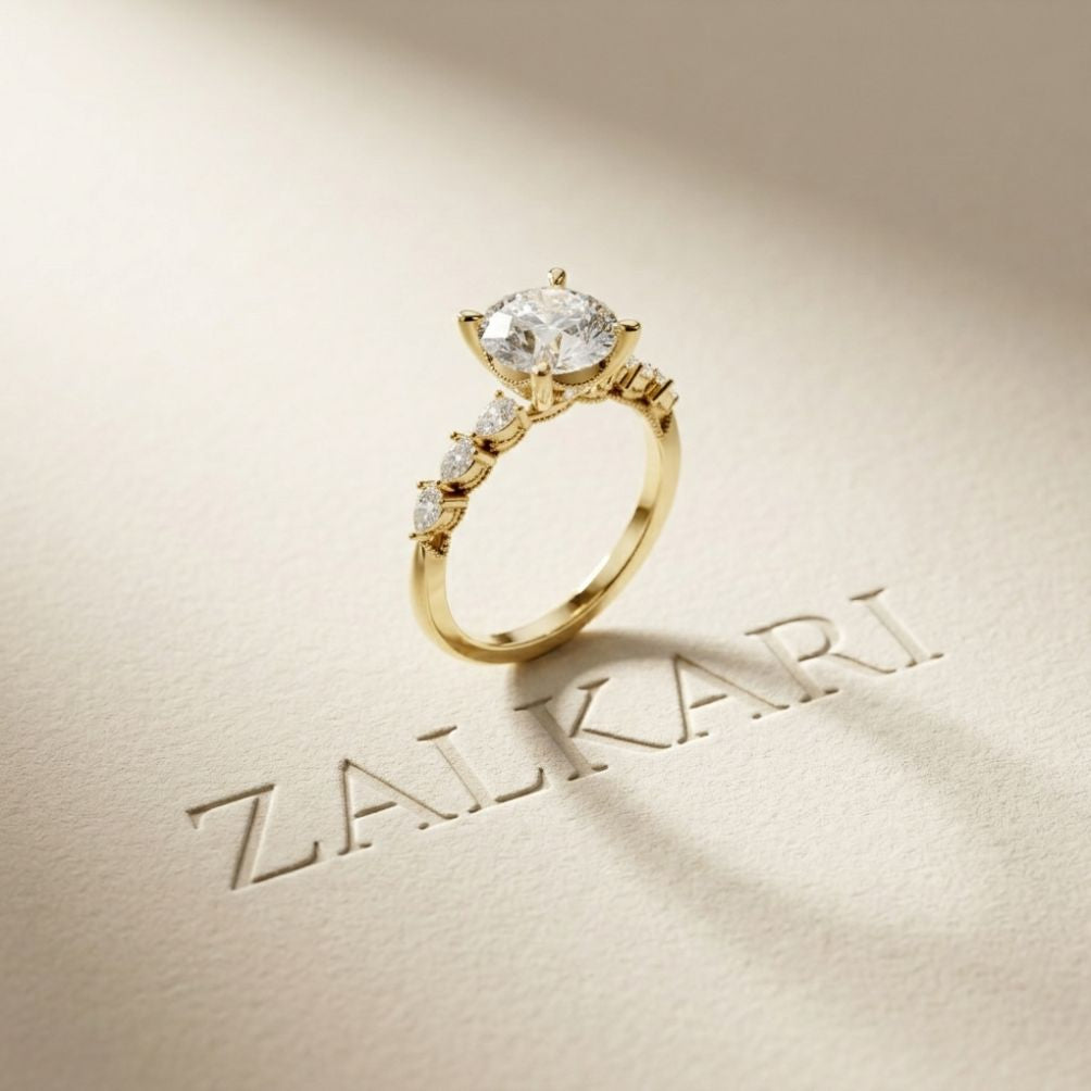 2.30 Ct Round Cut Moissanite Vintage Pear Accent Ring Gold