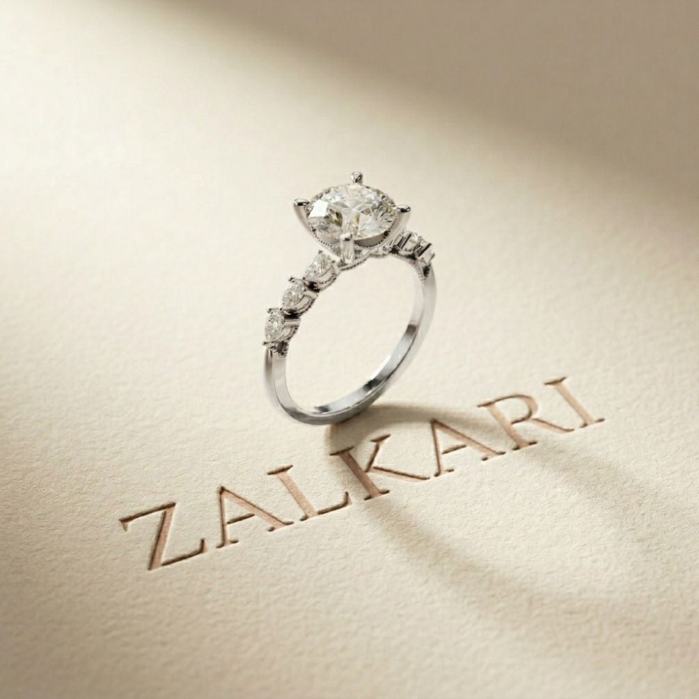 2.30 Ct Round Cut Moissanite Vintage Pear Accent Ring White