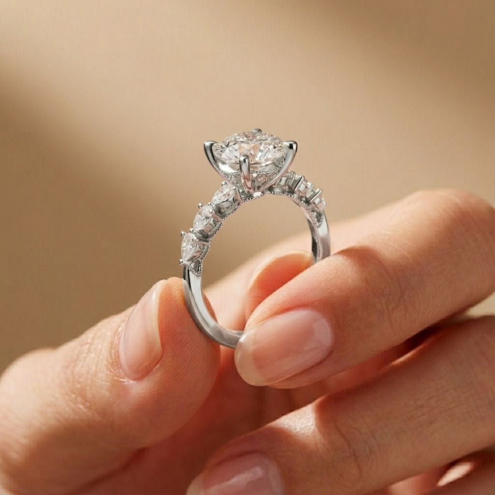 2.30 Ct Round Cut Moissanite Vintage Pear Accent Ring White