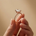 1.70 Ct Emerald Cut Moissanite Pavé Cathedral Ring Rose Gold