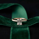 1.70 Ct Emerald Cut Moissanite Pavé Cathedral Ring Rose Gold