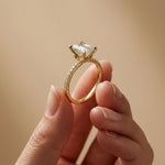 1.70 Ct Emerald Cut Moissanite Pavé Cathedral Ring Gold