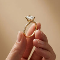 1.70 Ct Emerald Cut Moissanite Pavé Cathedral Ring Gold