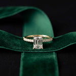 1.70 Ct Emerald Cut Moissanite Pavé Cathedral Ring Gold