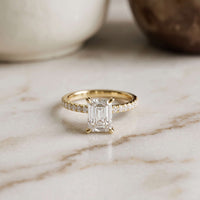 1.70 Ct Emerald Cut Moissanite Pavé Cathedral Ring Gold