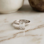 1.70 Ct Emerald Cut Moissanite Pavé Cathedral Ring White