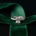 1.70 Ct Emerald Cut Moissanite Pavé Cathedral Ring White