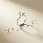 1.70 Ct Emerald Cut Moissanite Pavé Cathedral Ring White