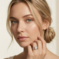 1.70 Ct Emerald Cut Moissanite Pavé Cathedral Ring White