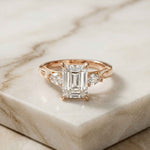 2.50 Ct Emerald Cut Moissanite Milgrain Vintage Ring Rose Gold