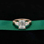 2.50 Ct Emerald Cut Moissanite Milgrain Vintage Ring Rose Gold