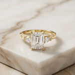 2.50 Ct Emerald Cut Moissanite Milgrain Vintage Ring Gold