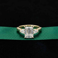 2.50 Ct Emerald Cut Moissanite Milgrain Vintage Ring Gold